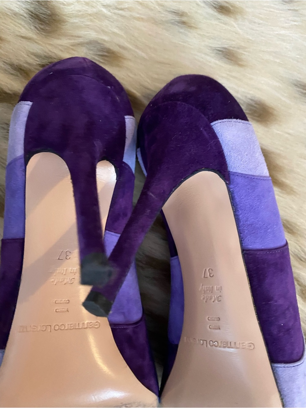 Purple Patchwork Suede Peep-Toe Stiletto Heels 37 - Picture 10 of 10